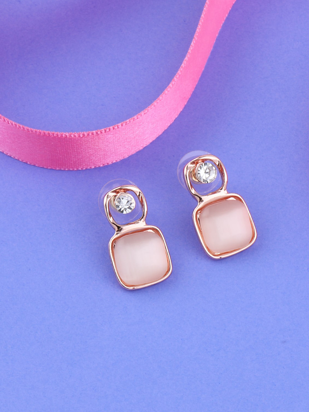 Silver Shine Rose Gold Studs Earrings