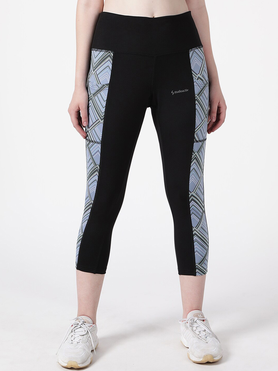 STUDIOACTIV Women Black & Blue Striped Capris