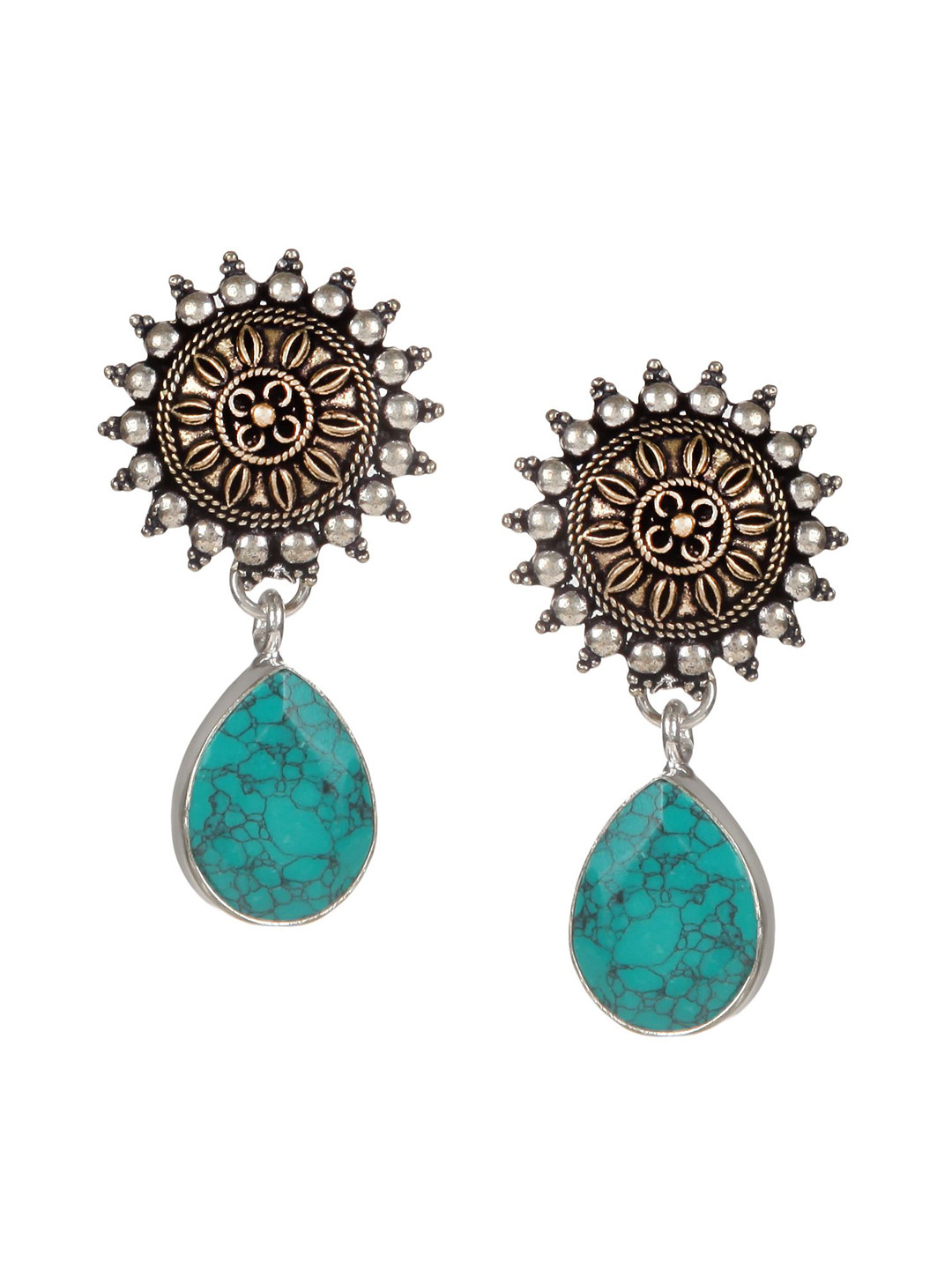 Bamboo Tree Jewels Silver-Toned & Blue Diamond Shaped Drop Earrings