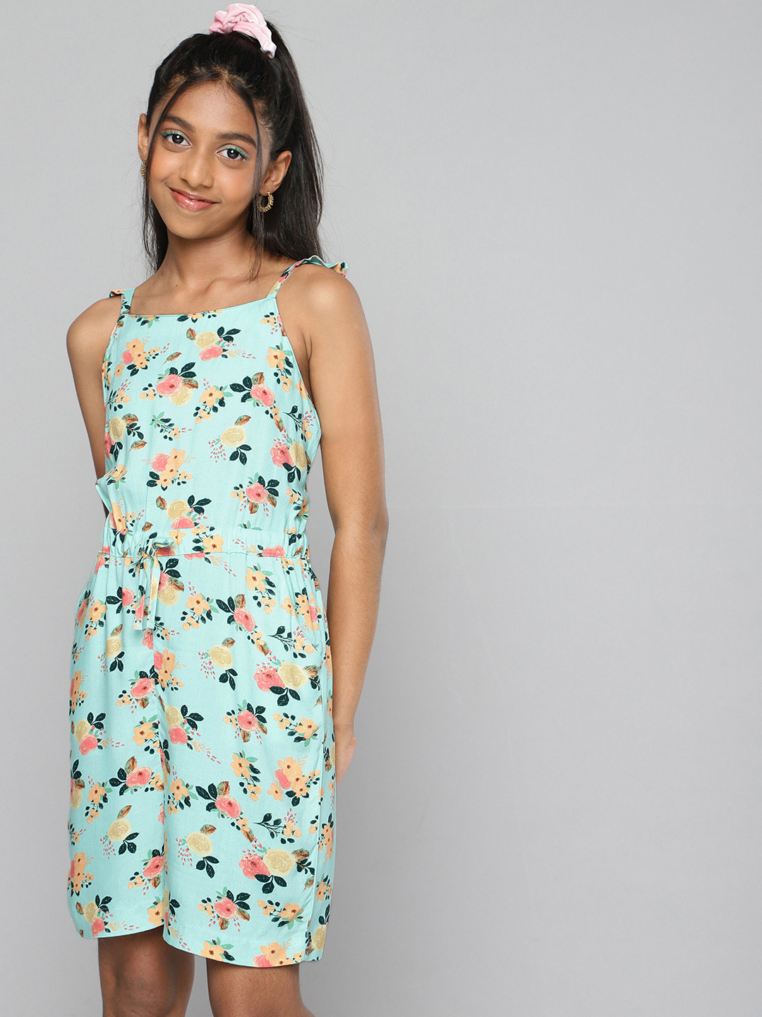 HERE&NOW Girls Sea Green Printed Jumpsuit