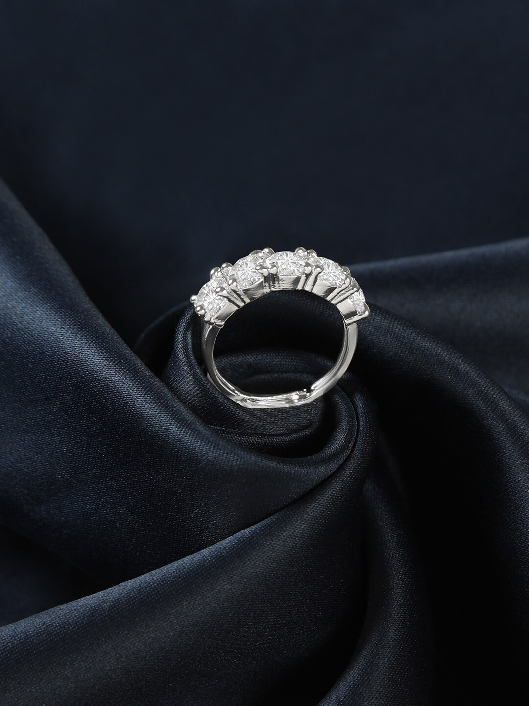 ZINU Silver Cubic Zirconia Studded Adjustable Finger Ring