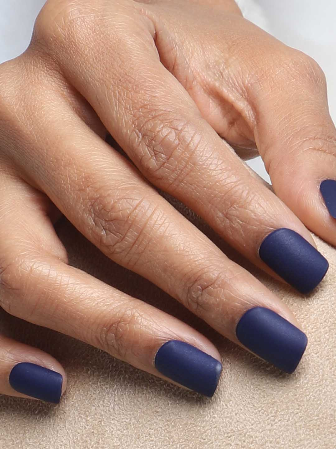 Lick 24 Pieces Square Shape Matte Blue Reusable Artificial Nails