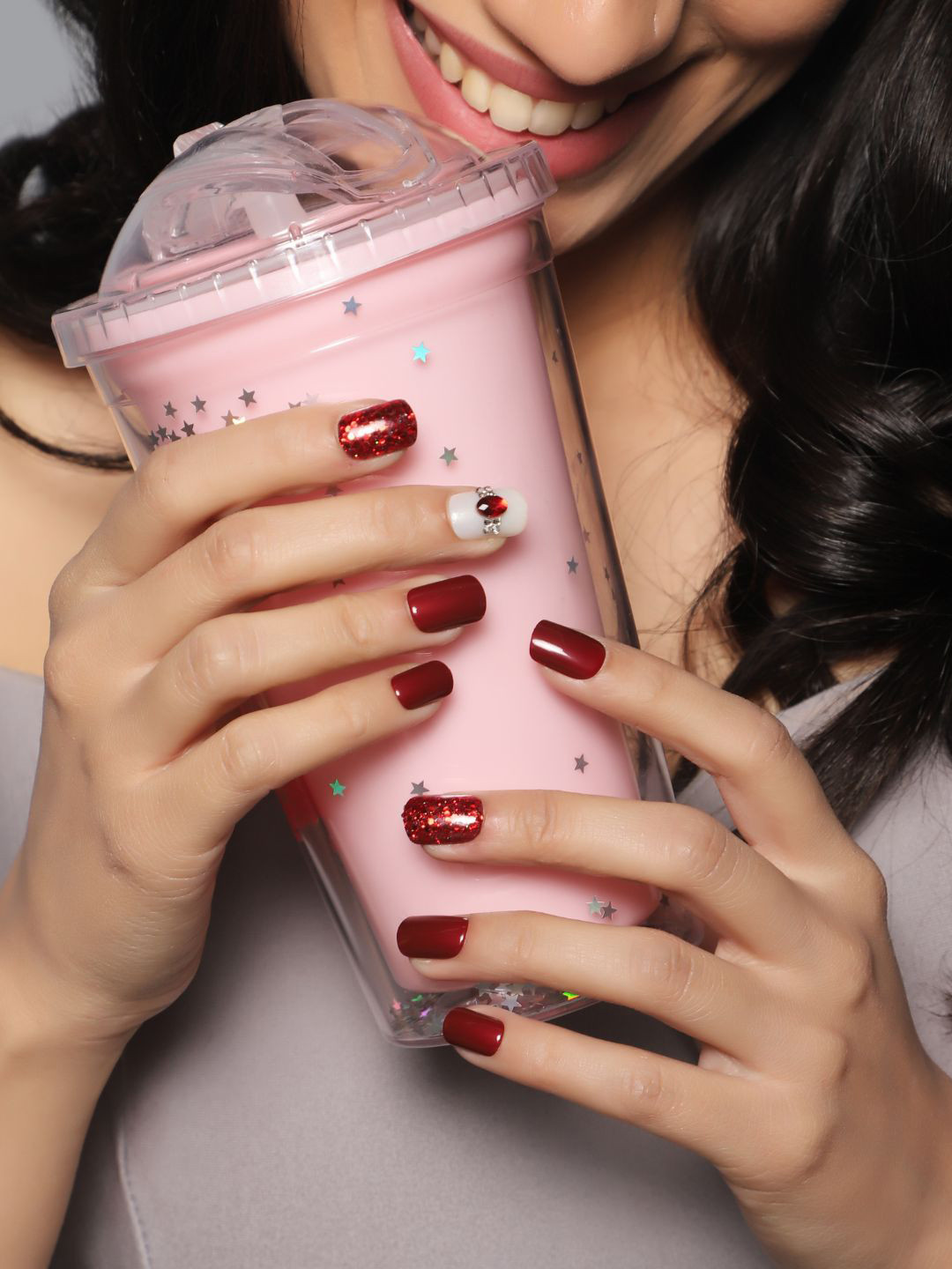 LICK  30 Pcs Reusable Glossy Red Acrylic Nail Artificial Nail Set