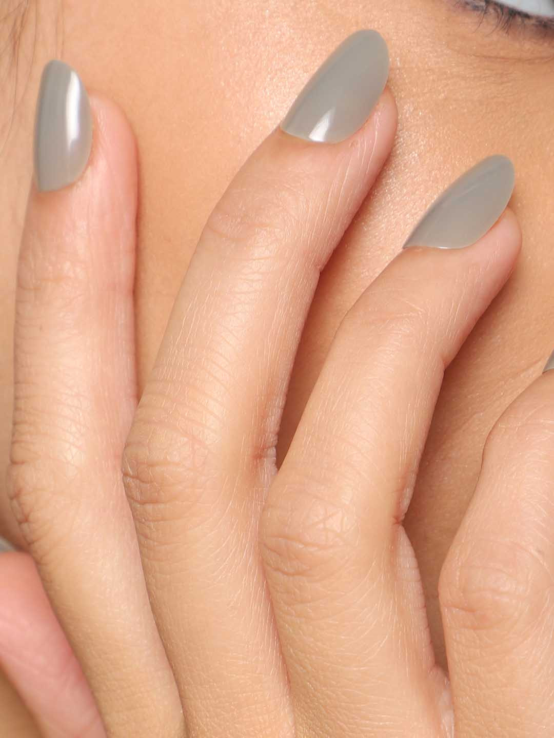 Lick 24 Pieces Oval Shape Grey Reusable Artificial Nails