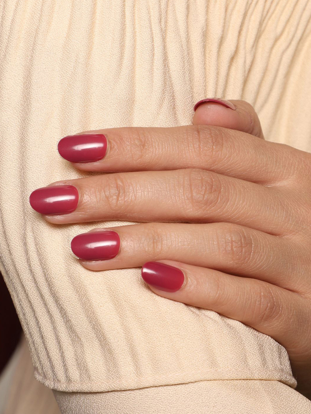 LICK 30 Pcs Glossy Check Pattern with Glitter Line Fake Artificial Press On Nails - Maroon