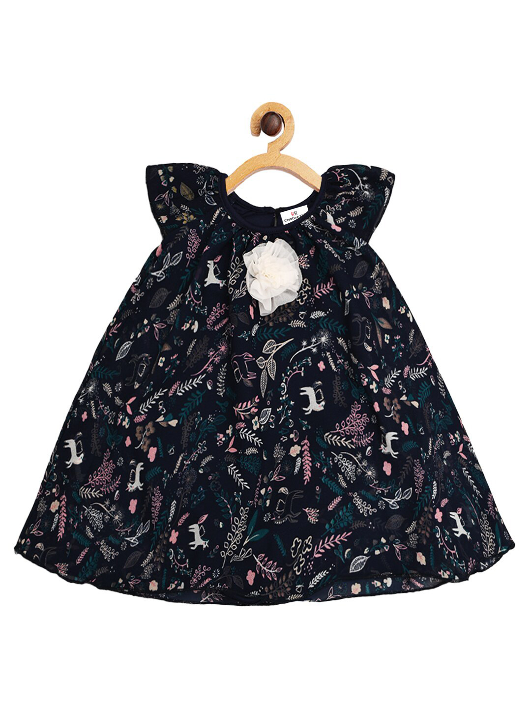 Creative Kids Navy Blue Floral Layered A-Line Dress