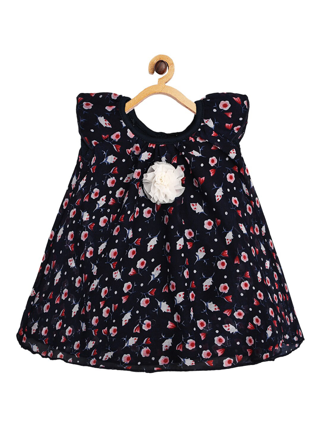 Creative Kids Navy Blue Floral Layered A-Line Dress
