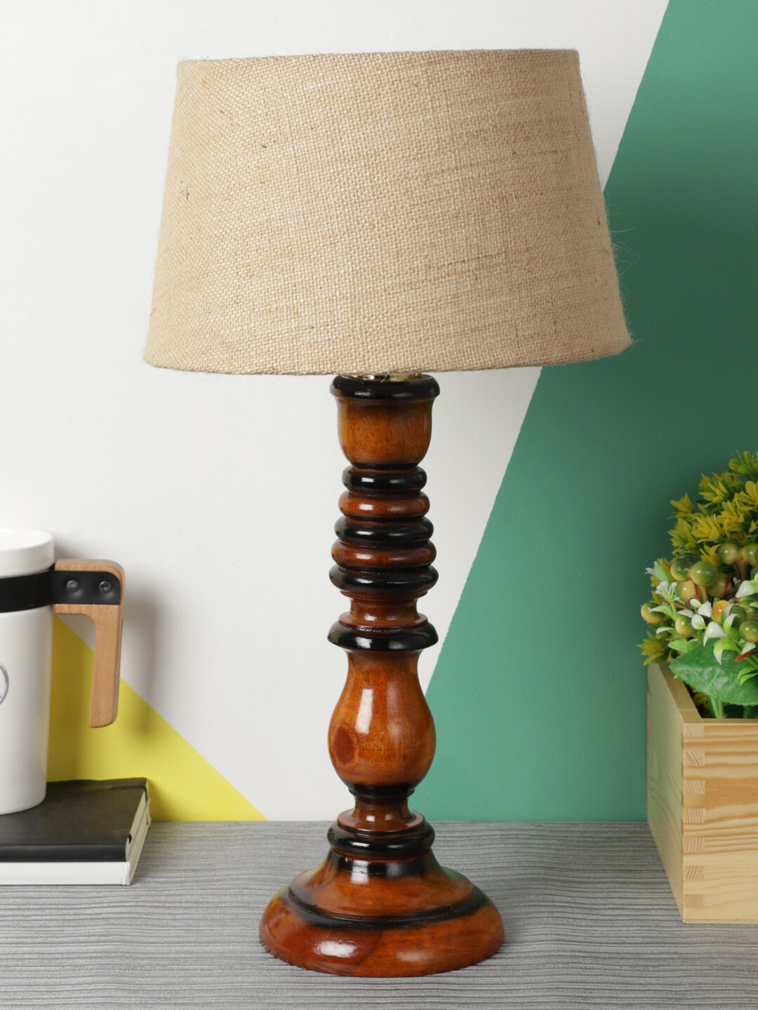 foziq Brown Contemporary Table Lamp With Shade