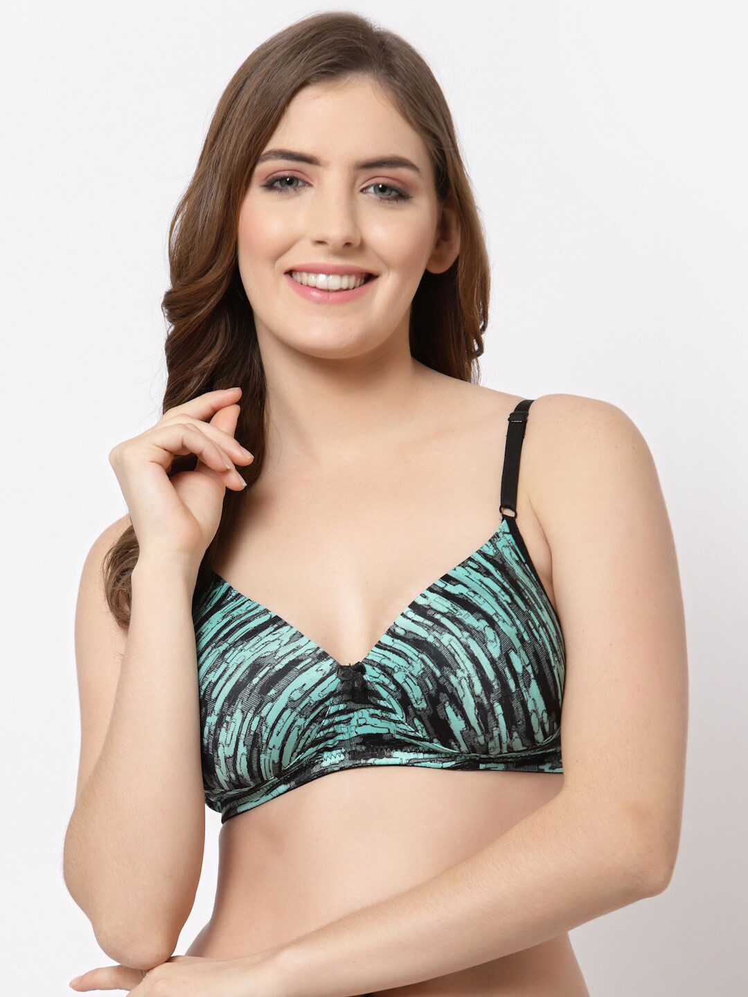 CUKOO Sea Green & Black Abstract Printed Everyday Bra - Lightly Padded