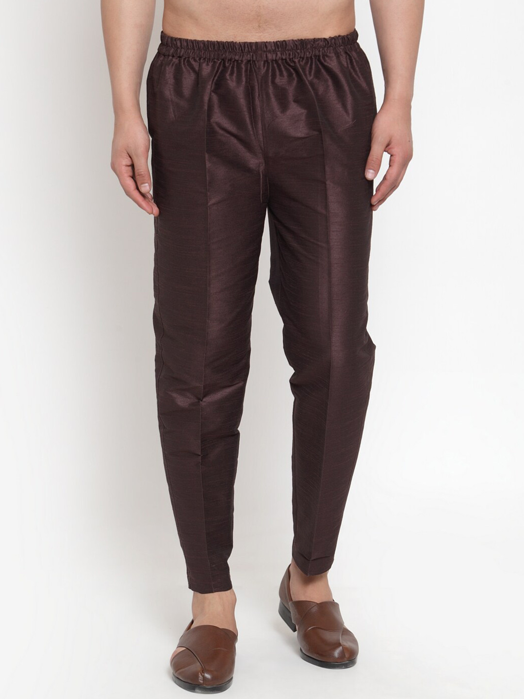 Kaifoo Men Brown Solid Silk Pyjamas