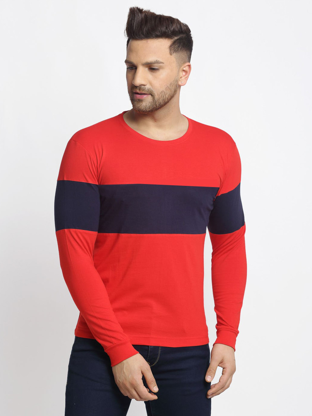 Friskers Men Red Striped T-shirt