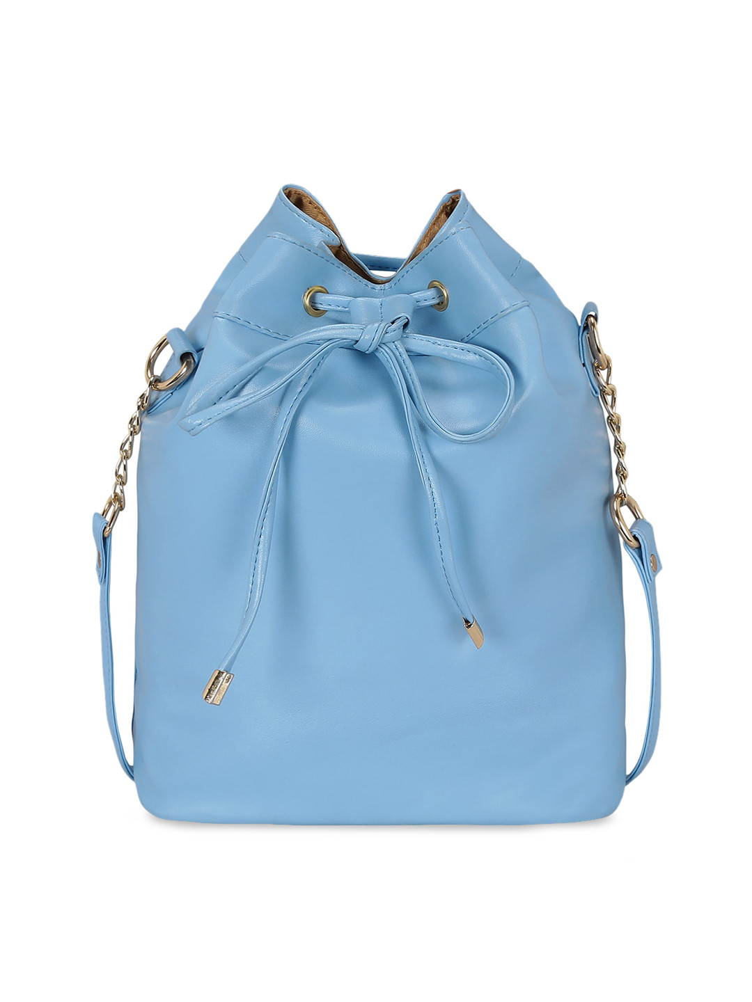 KLEIO Blue PU Bucket Shoulder Bag with Bow Detail