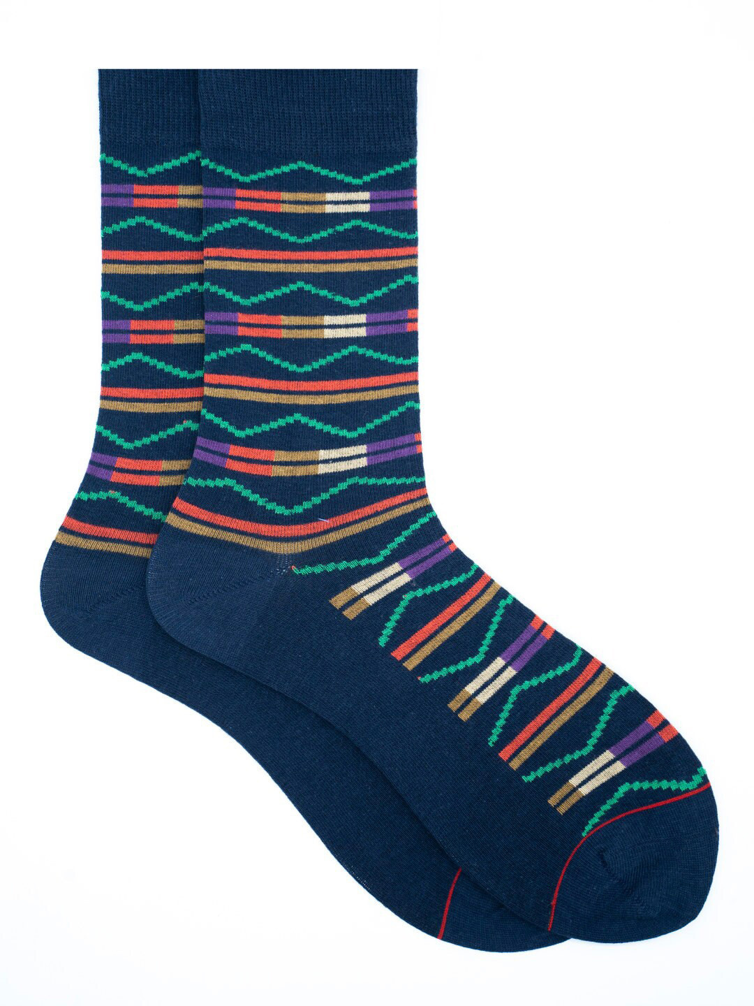 Soxytoes Men Navy-Blue & Red Patterned Calf-Length Sock