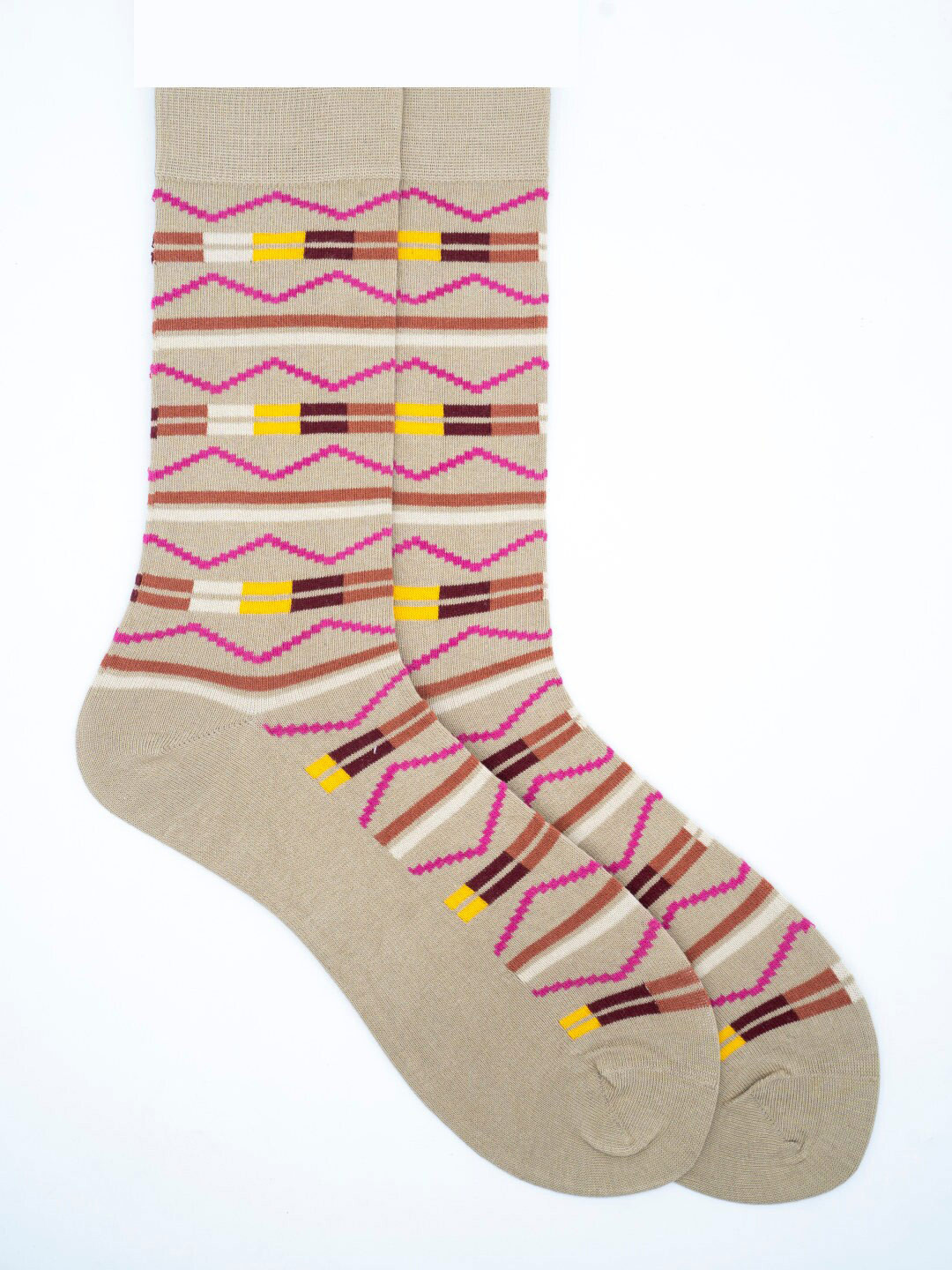 Soxytoes Men Beige & Pink Patterned Ankle-Length Socks