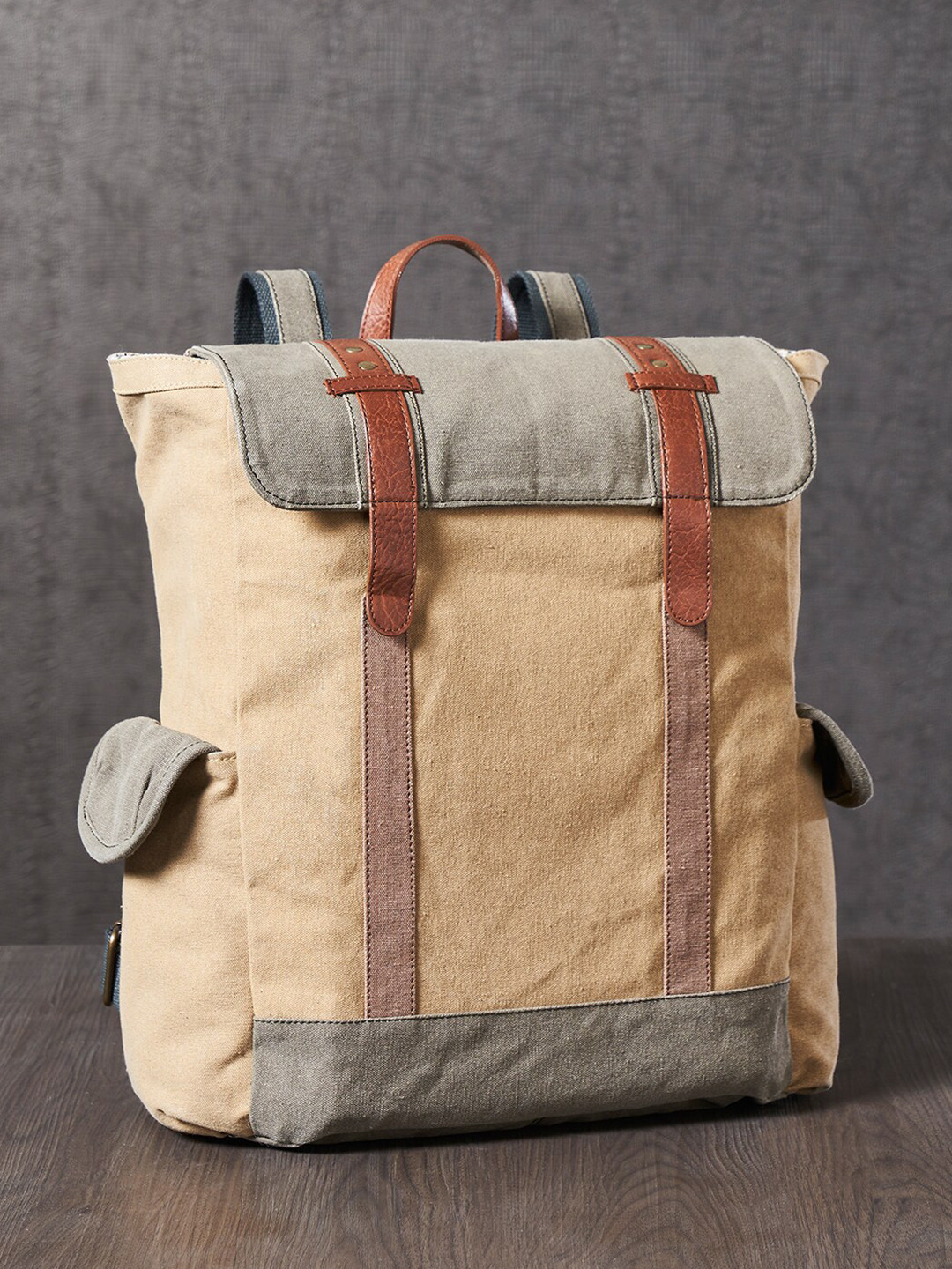 Mona B Unisex Brown Cotton Canvas Backpack