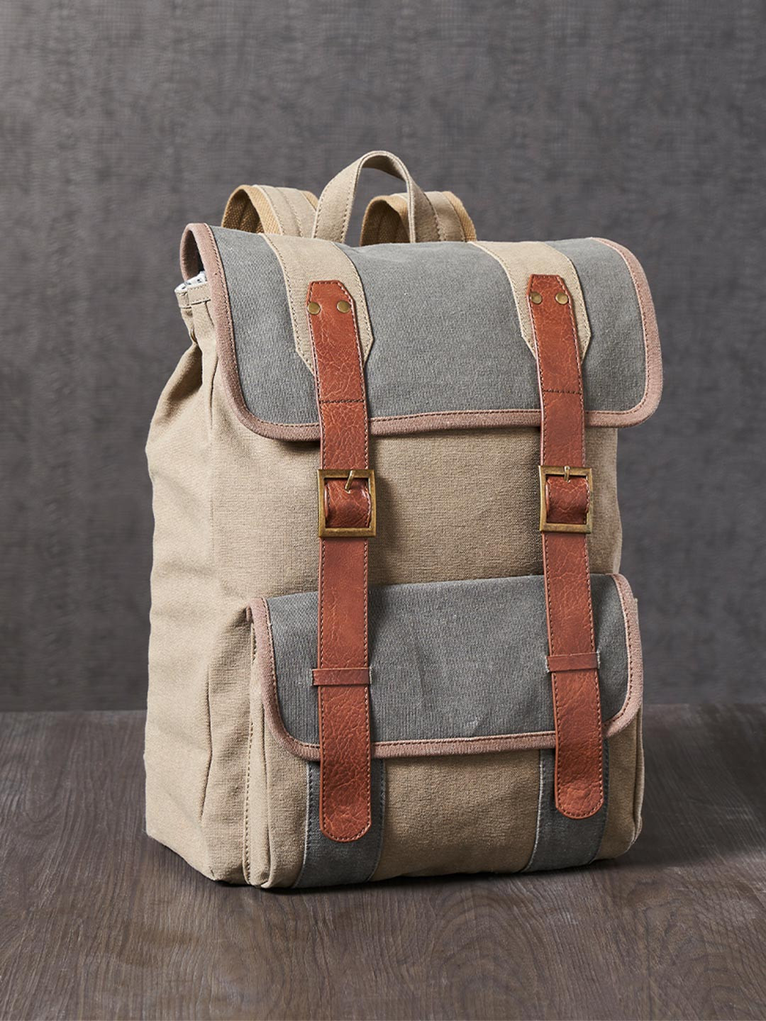 Mona B Unisex Brown & Grey Backpack with Laptop Sleeve