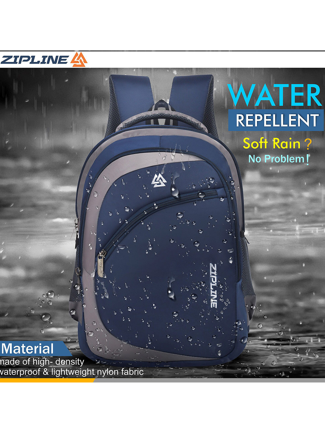 ZIPLINE Unisex Blue & Grey Colourblocked Contrast Detail Backpack