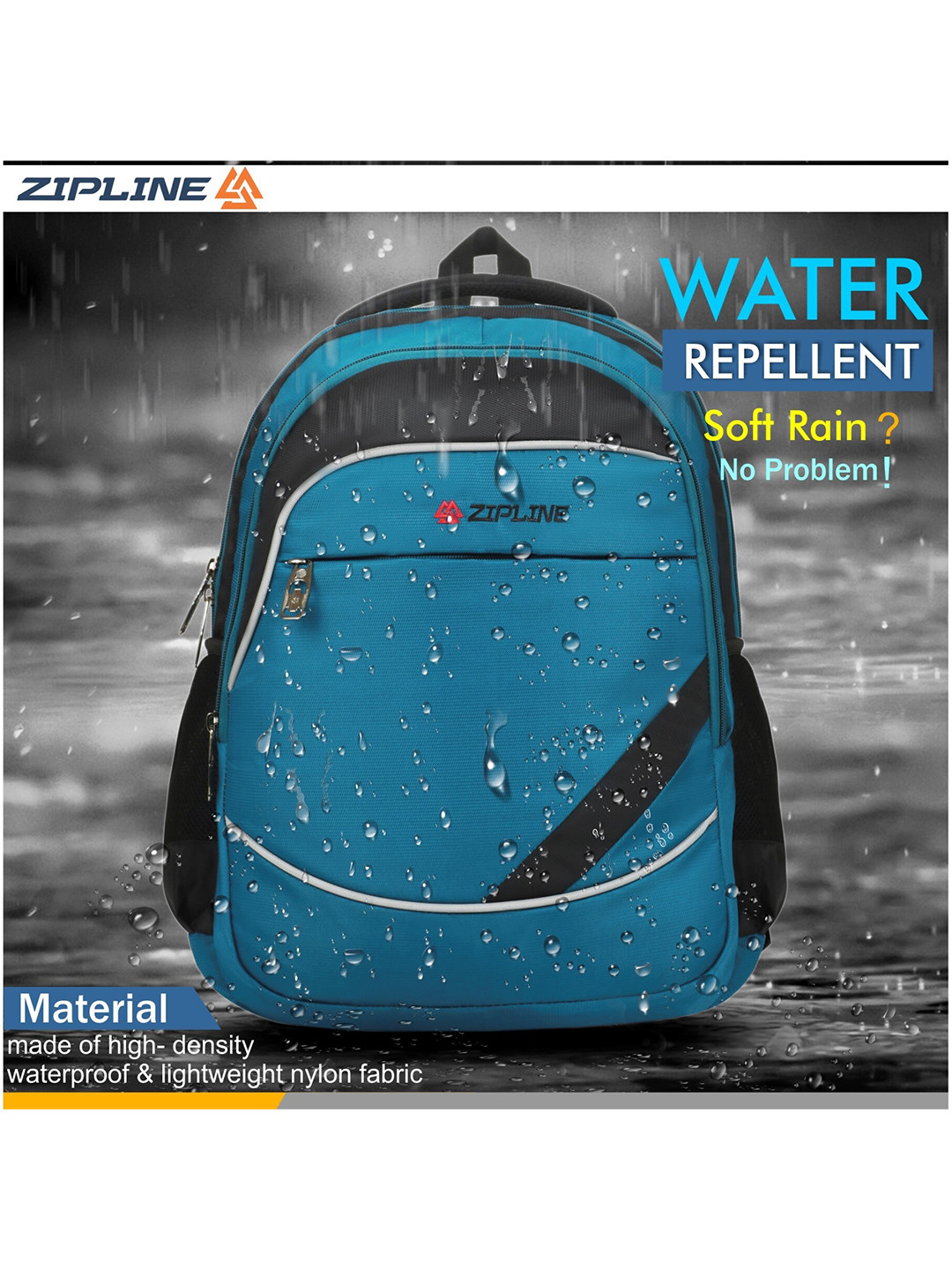 ZIPLINE Unisex Turquoise Blue & Black Colourblocked Contrast Detail Backpack