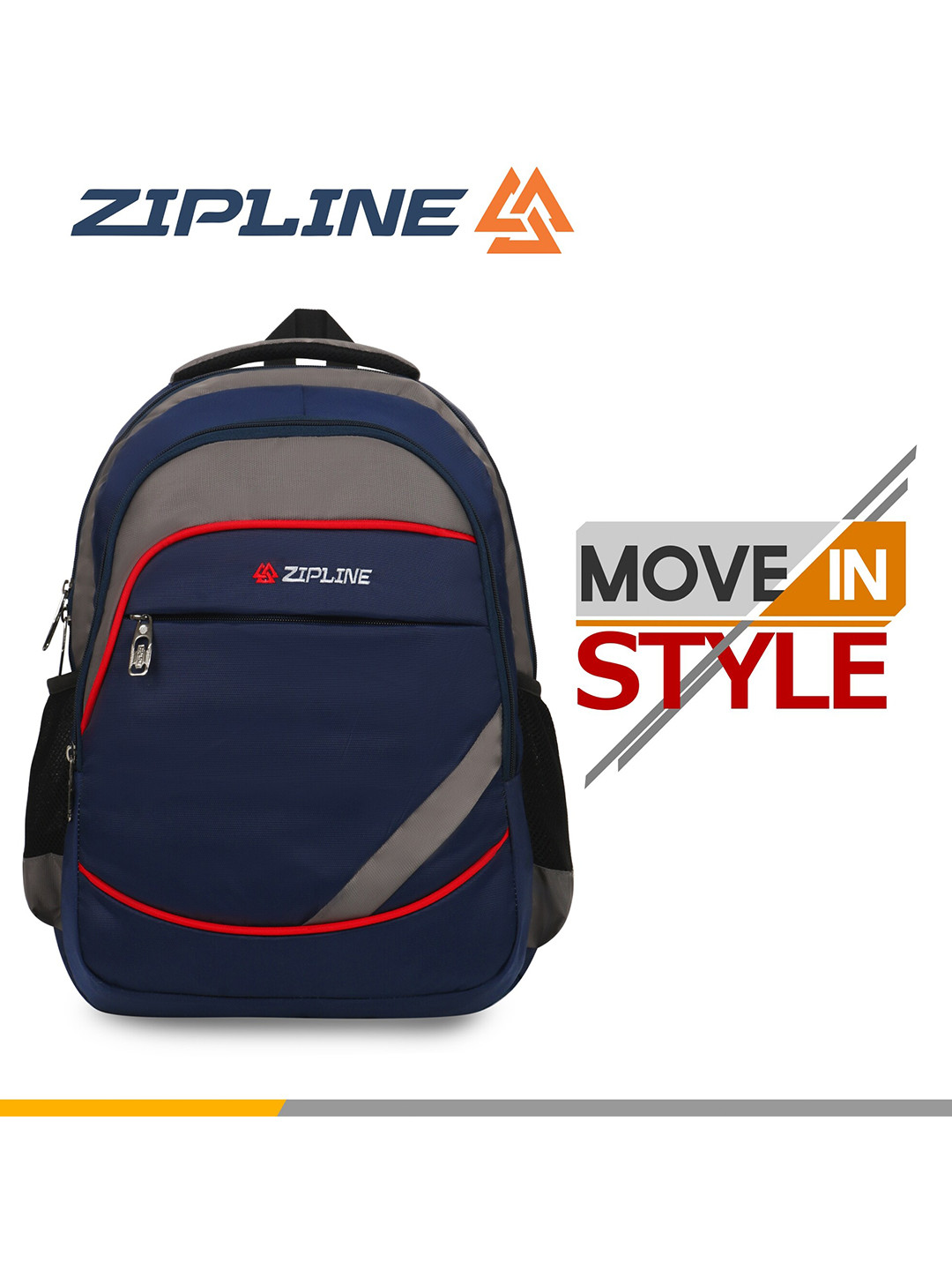 ZIPLINE Unisex Blue & Grey Colourblocked Contrast Detail Backpack