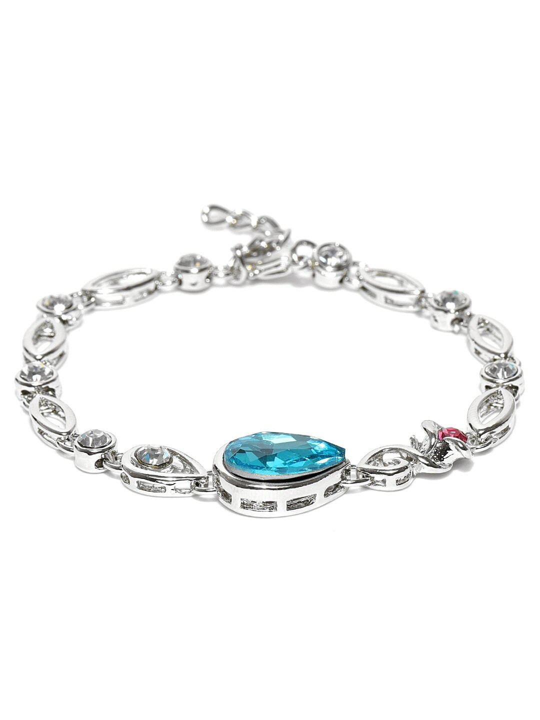 Mahi Women Blue & Silver-Toned Crystals Rhodium-Plated Wraparound Bracelet