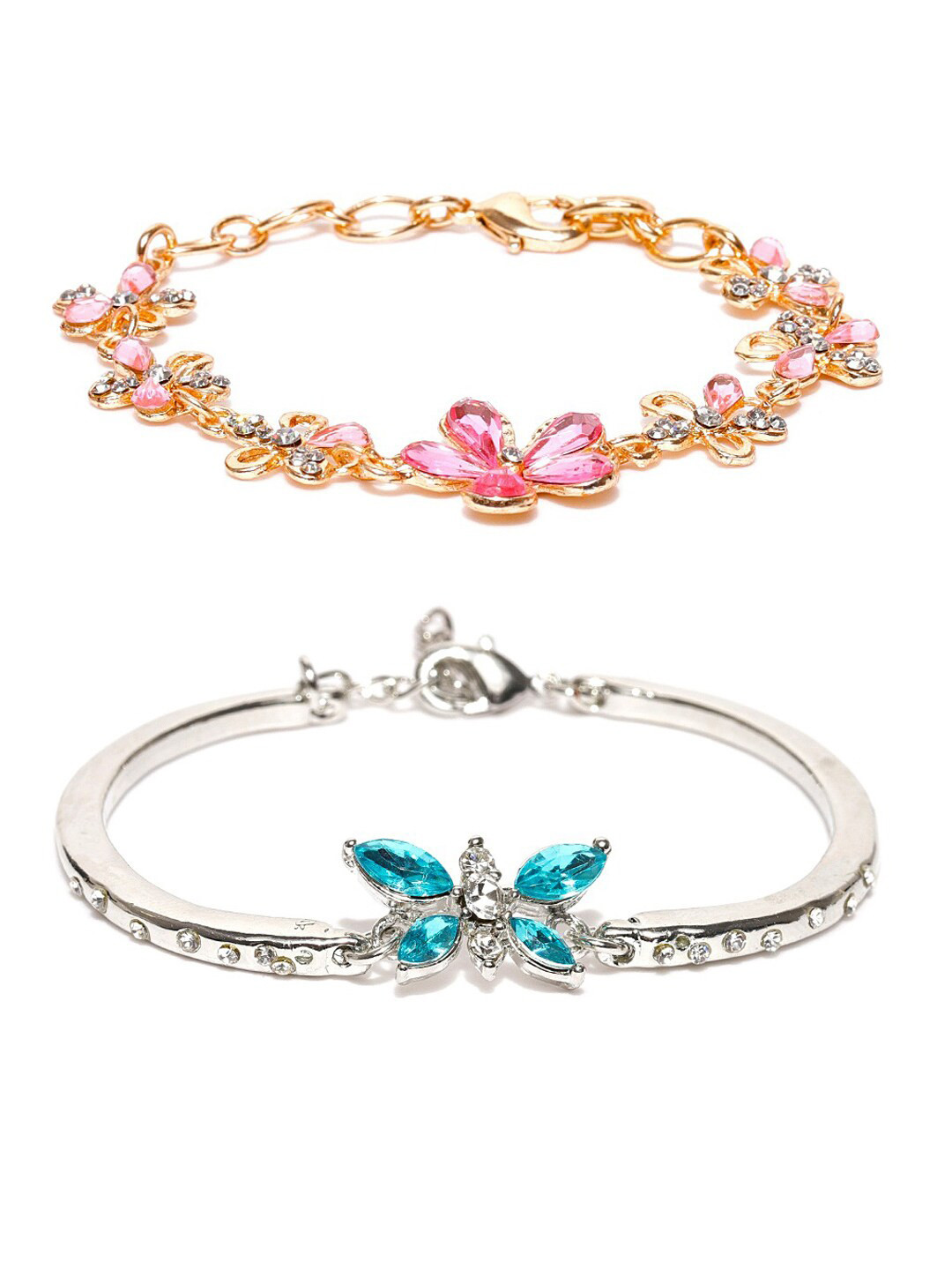 Mahi Women 2 Gold-Toned & Silver-Toned Crystals Rhodium-Plated Wraparound Bracelet