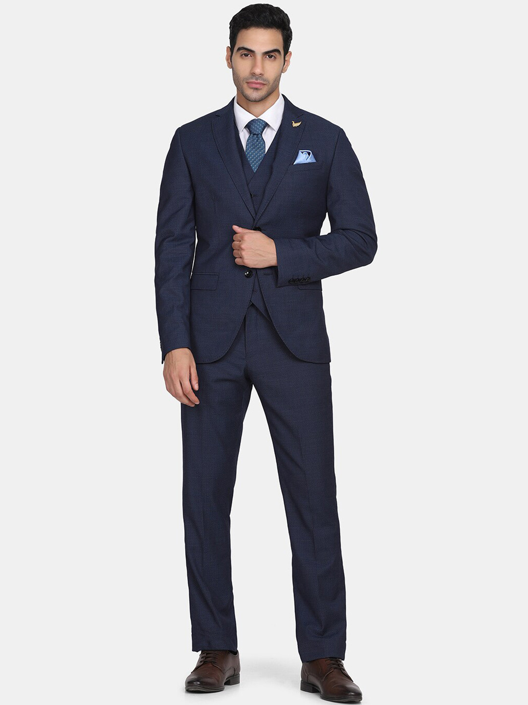 Blackberrys Men 3 Piece Navy Blue Solid Sim Fit Suits