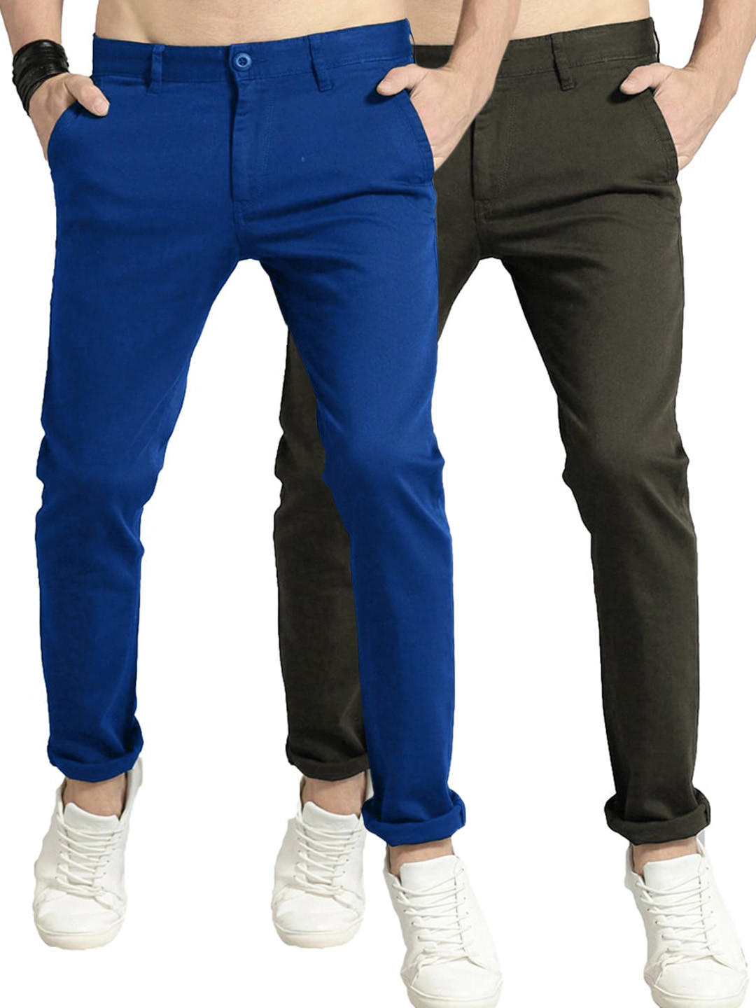 AD & AV Pack of 2 Men Blue Classic Easy Wash Chinos Trousers