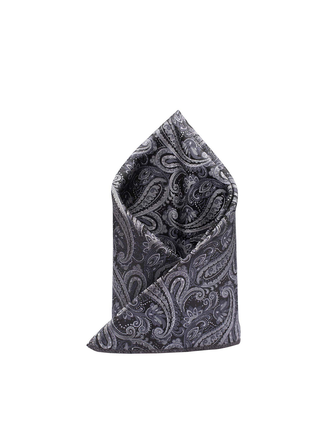 The Tie Hub Men Grey Paisley Printed Pocket Square