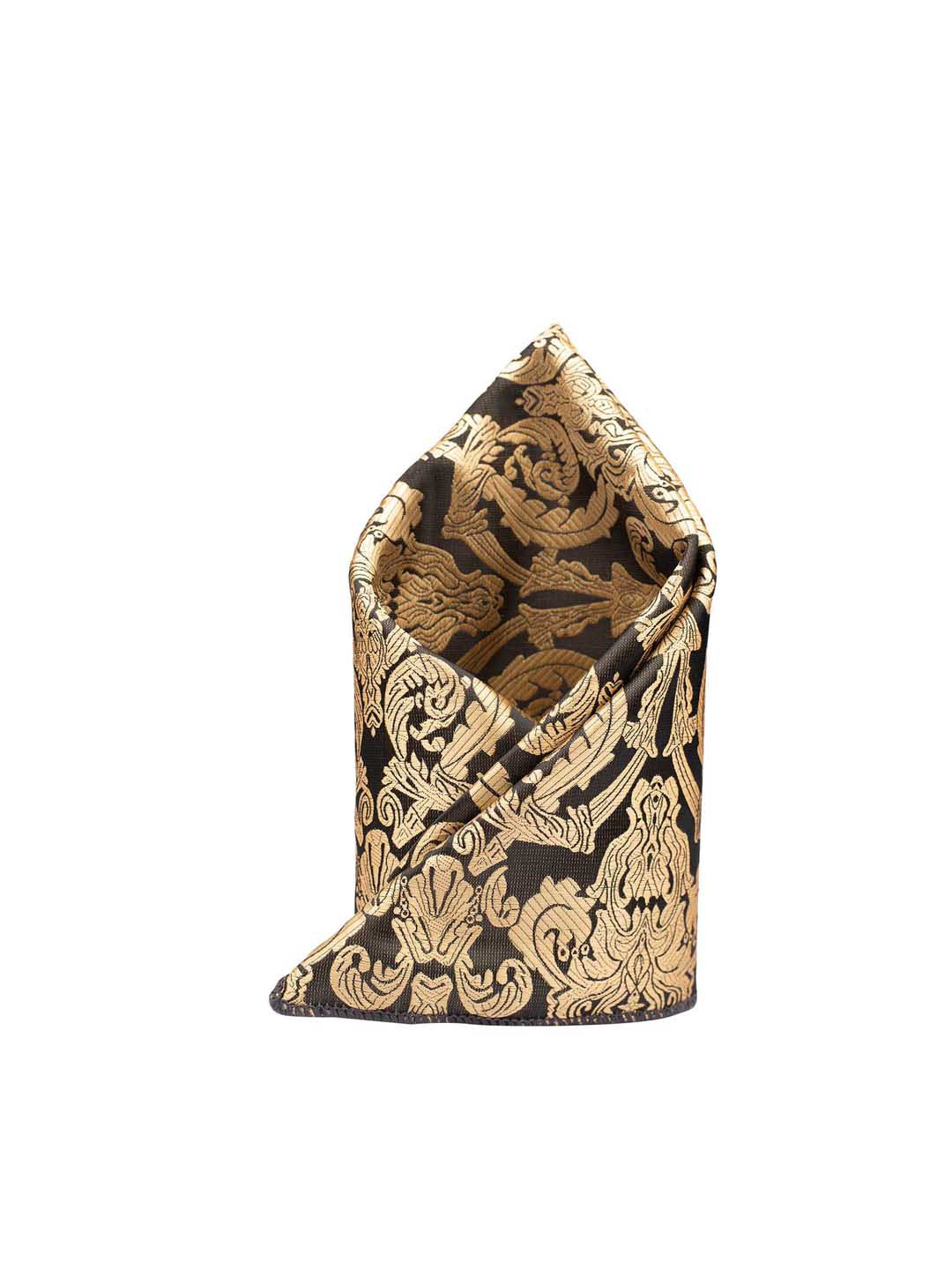 The Tie Hub Men Gold-Colored & Black Printed Pocket Squares