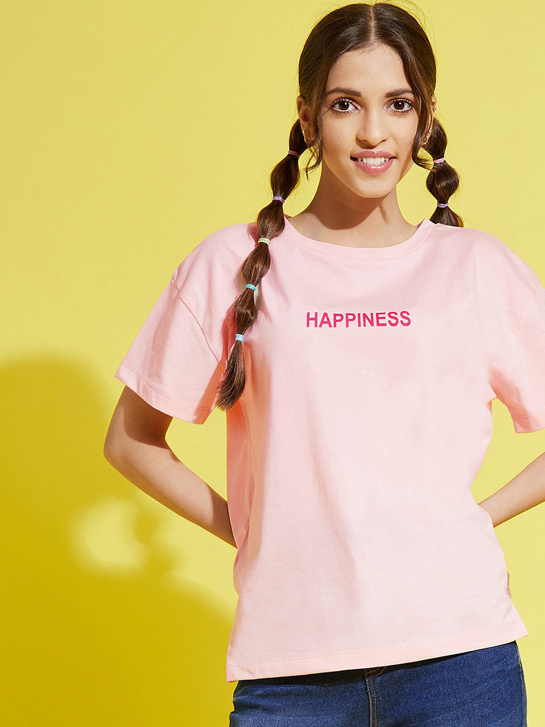 Noh Voh - SASSAFRAS Kids Girls Pink Typography Printed Pure Cotton Oversized  T-shirt