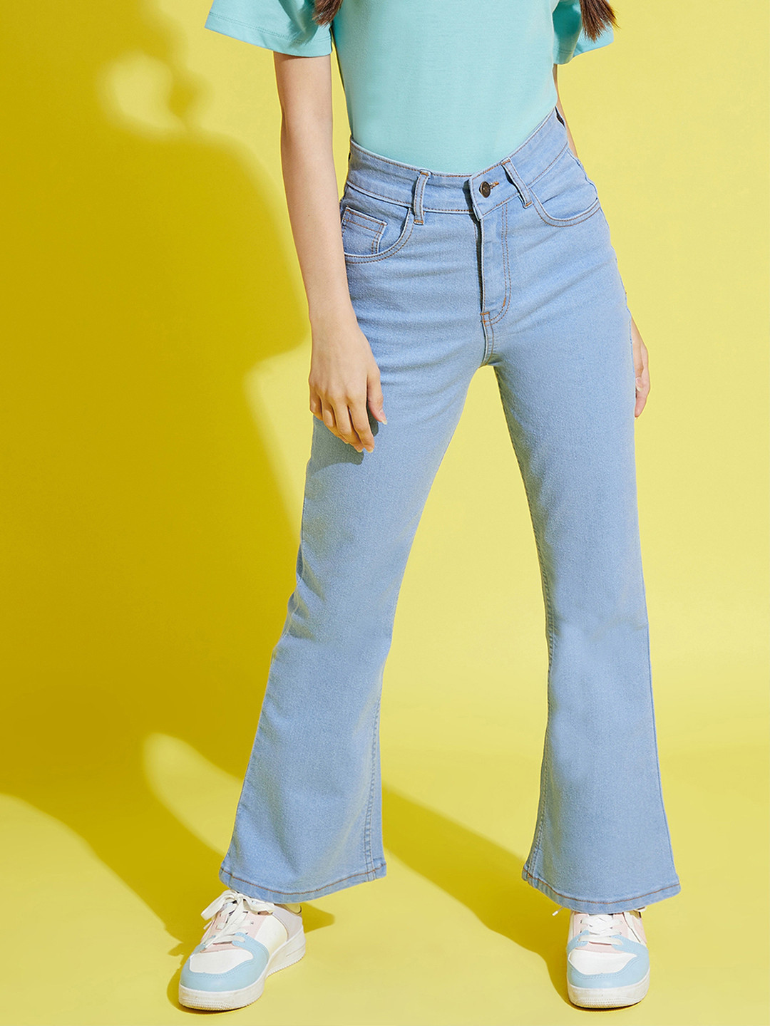 Noh Voh - SASSAFRAS Kids Girls Blue Bootcut High-Rise Jeans