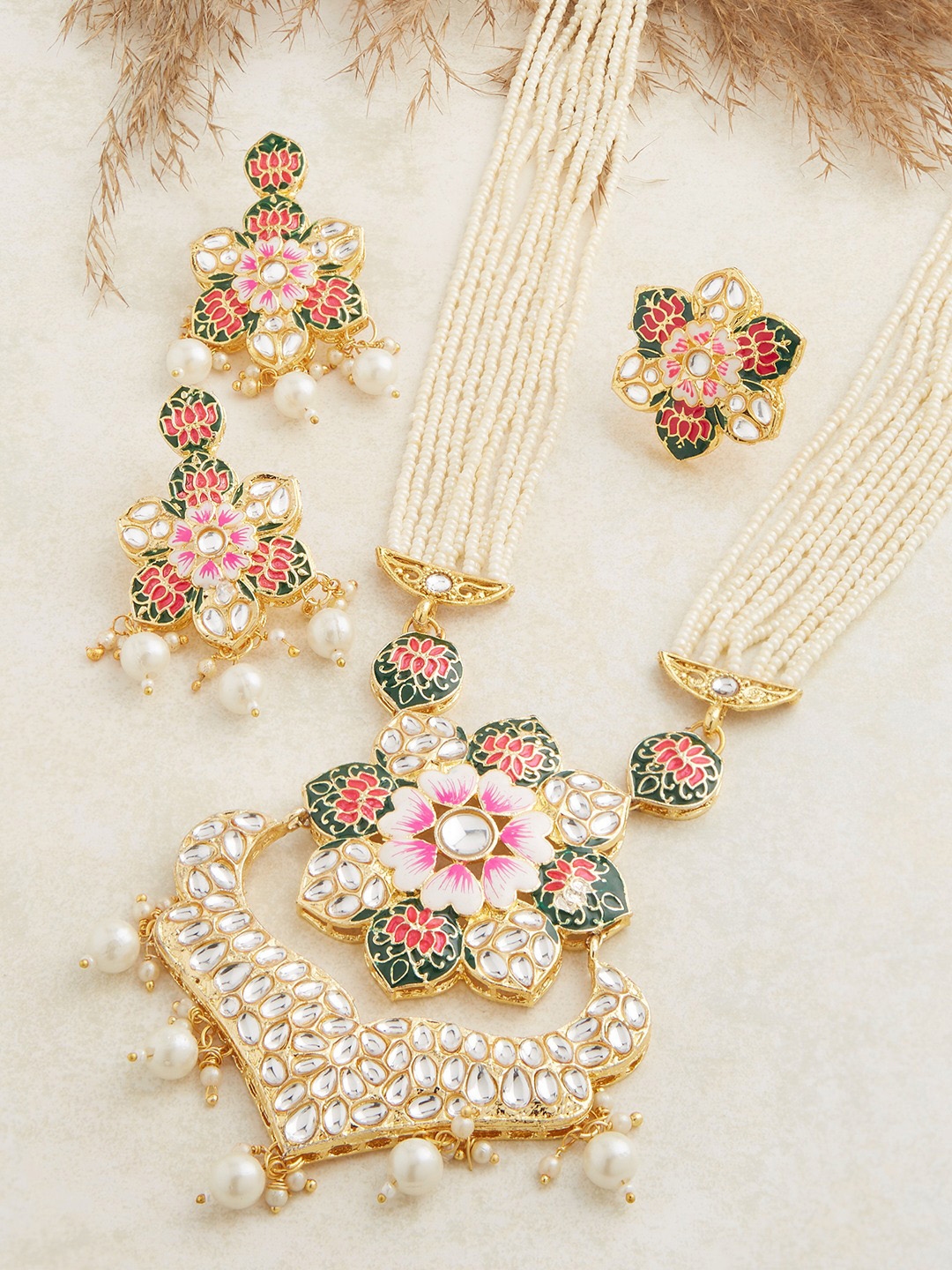Buy Zaveri Pearls Women Multi Colored Gold Plated Kundan Studded