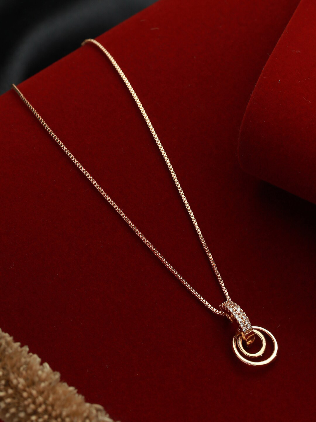 Priyaasi Gold-Toned Dual Rings American Diamond Gold Plated Chain