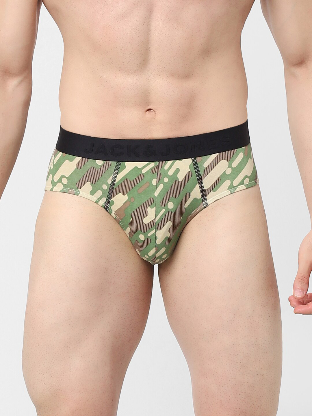 Jack & Jones Green Cotton Camouflage Print Basic Brief