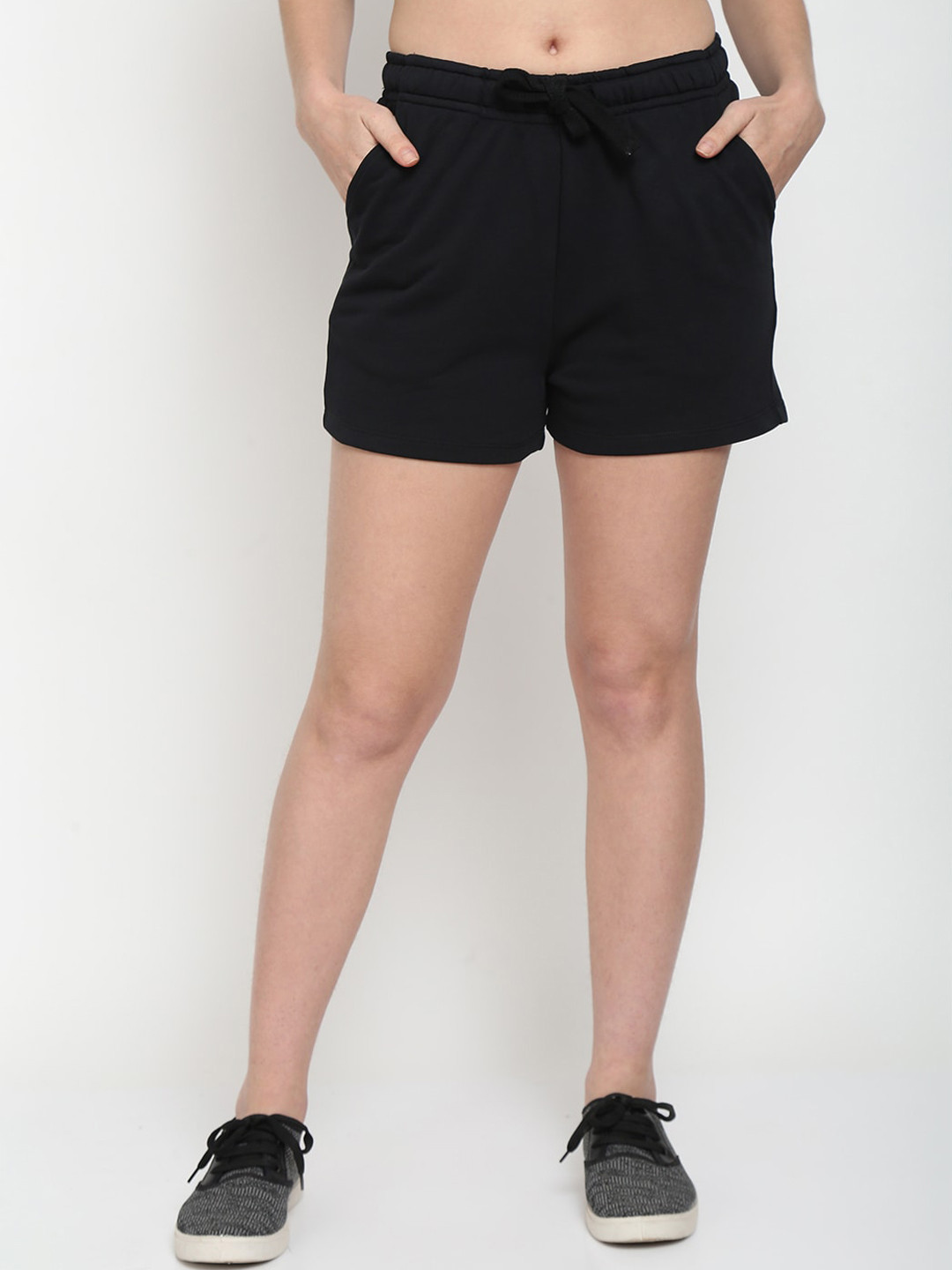 UnaOne Women Black Cotton Yoga Shorts
