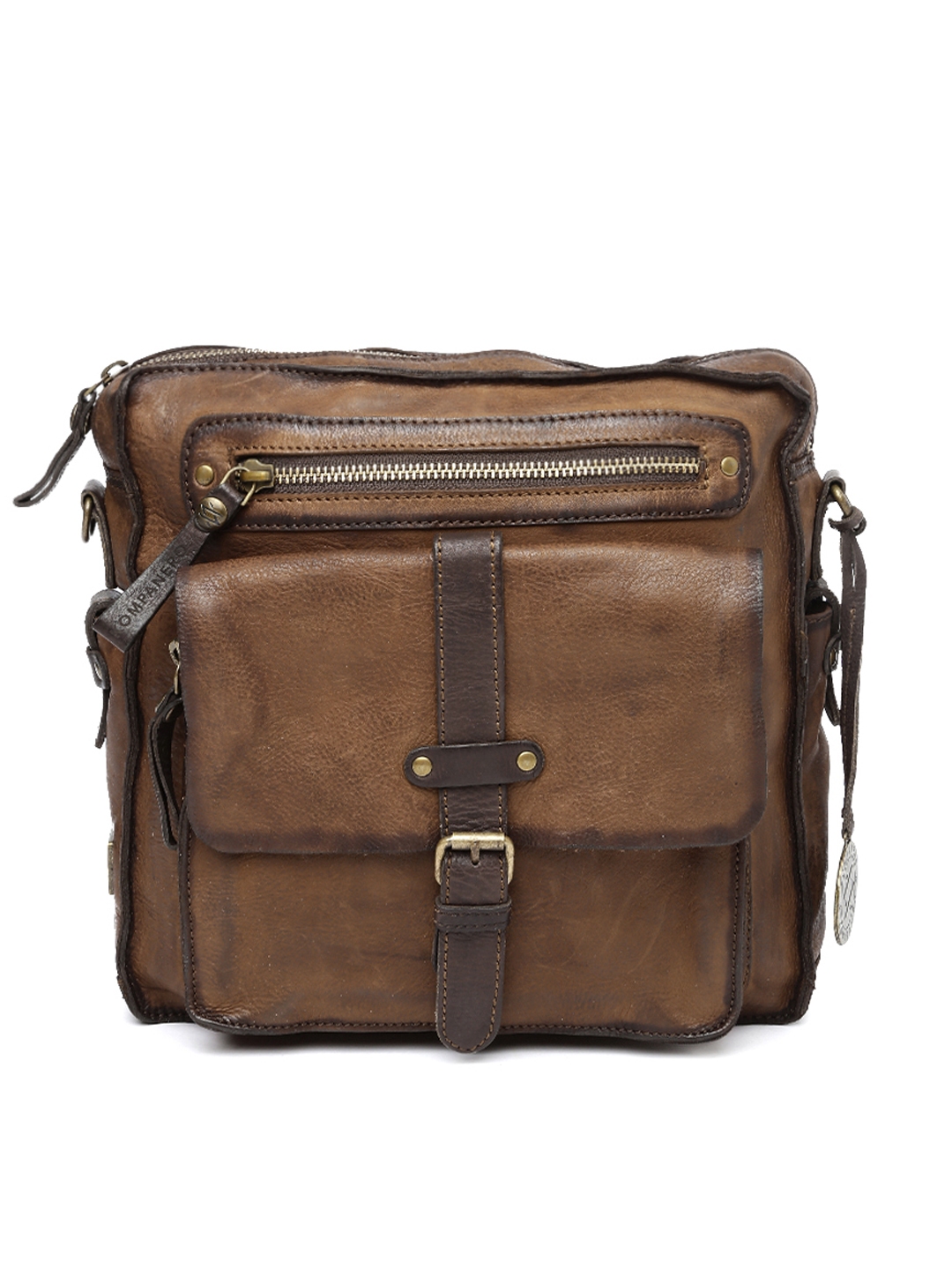 Buy KOMPANERO Men Brown Leather Messenger Bag - Messenger Bag for