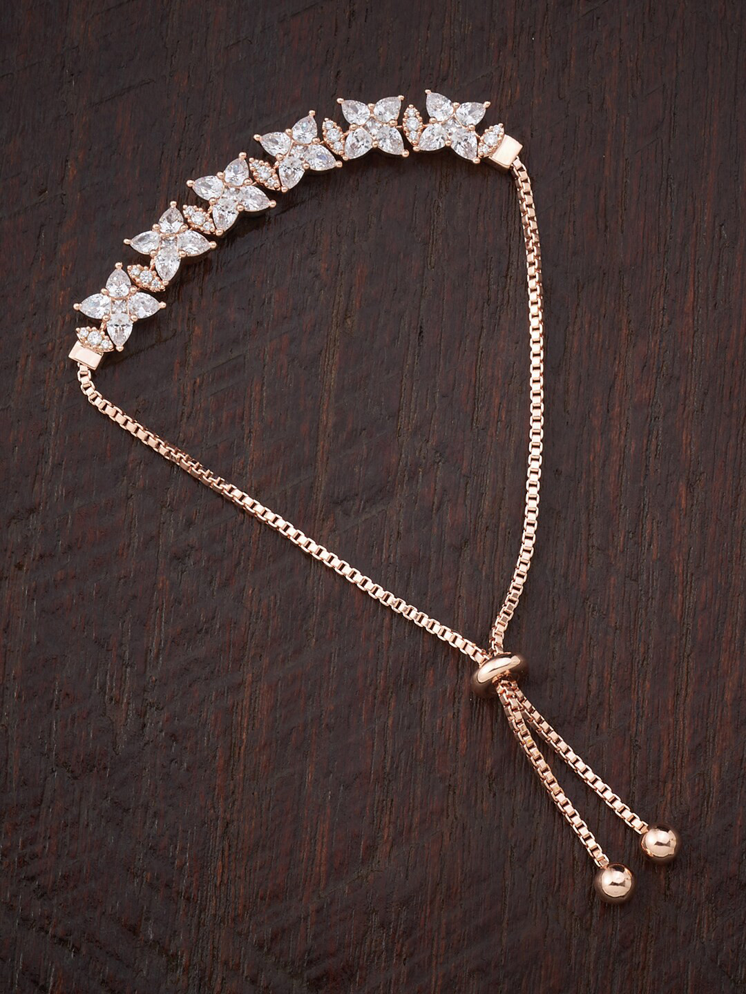 Kushal's Fashion Jewellery Rose Gold Plated & White Cubic Zirconia Wraparound Bracelet