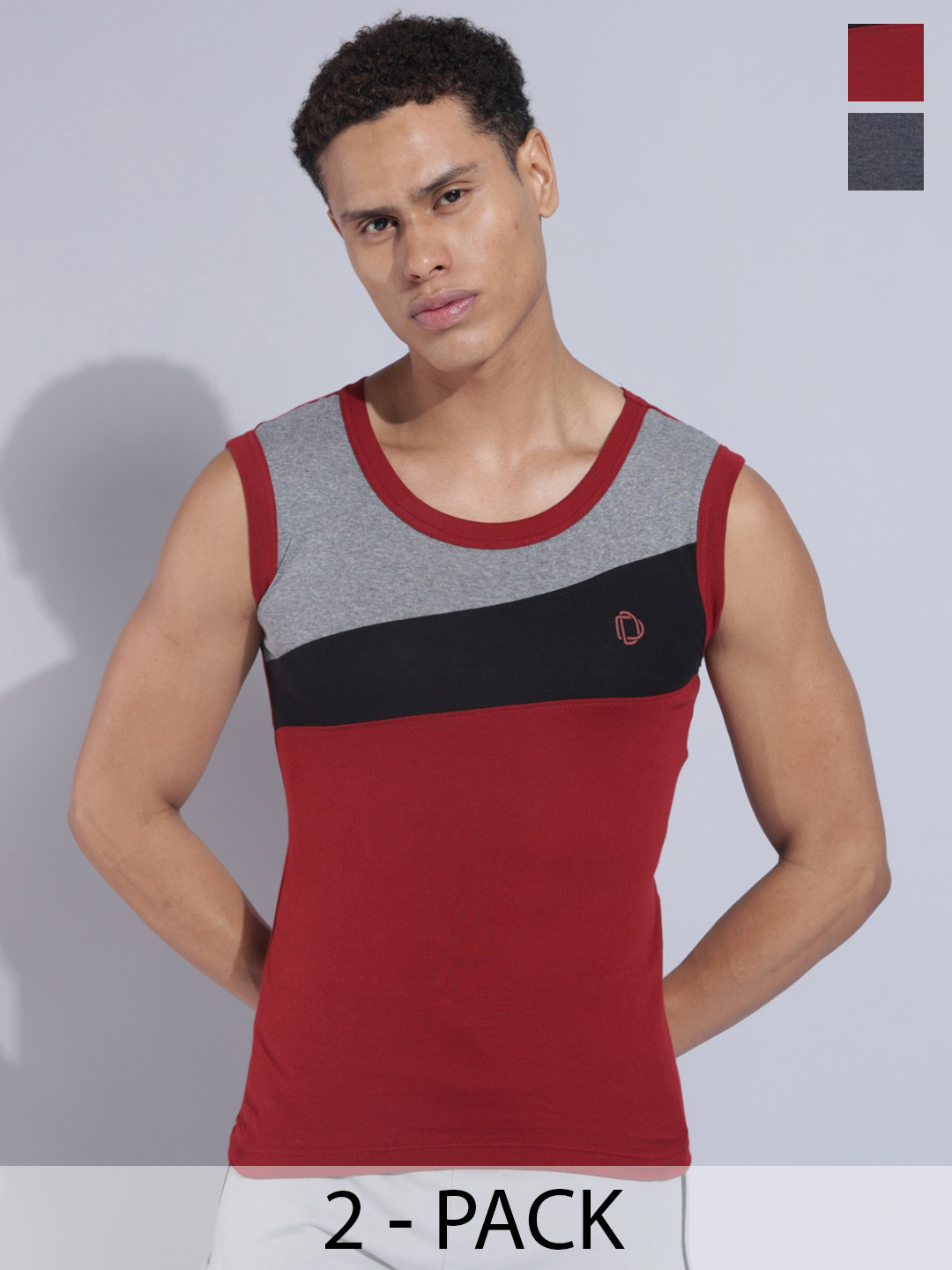 Dollar Bigboss Men Solid Pack of 2 Cotton Racerback Styled Gym Vest