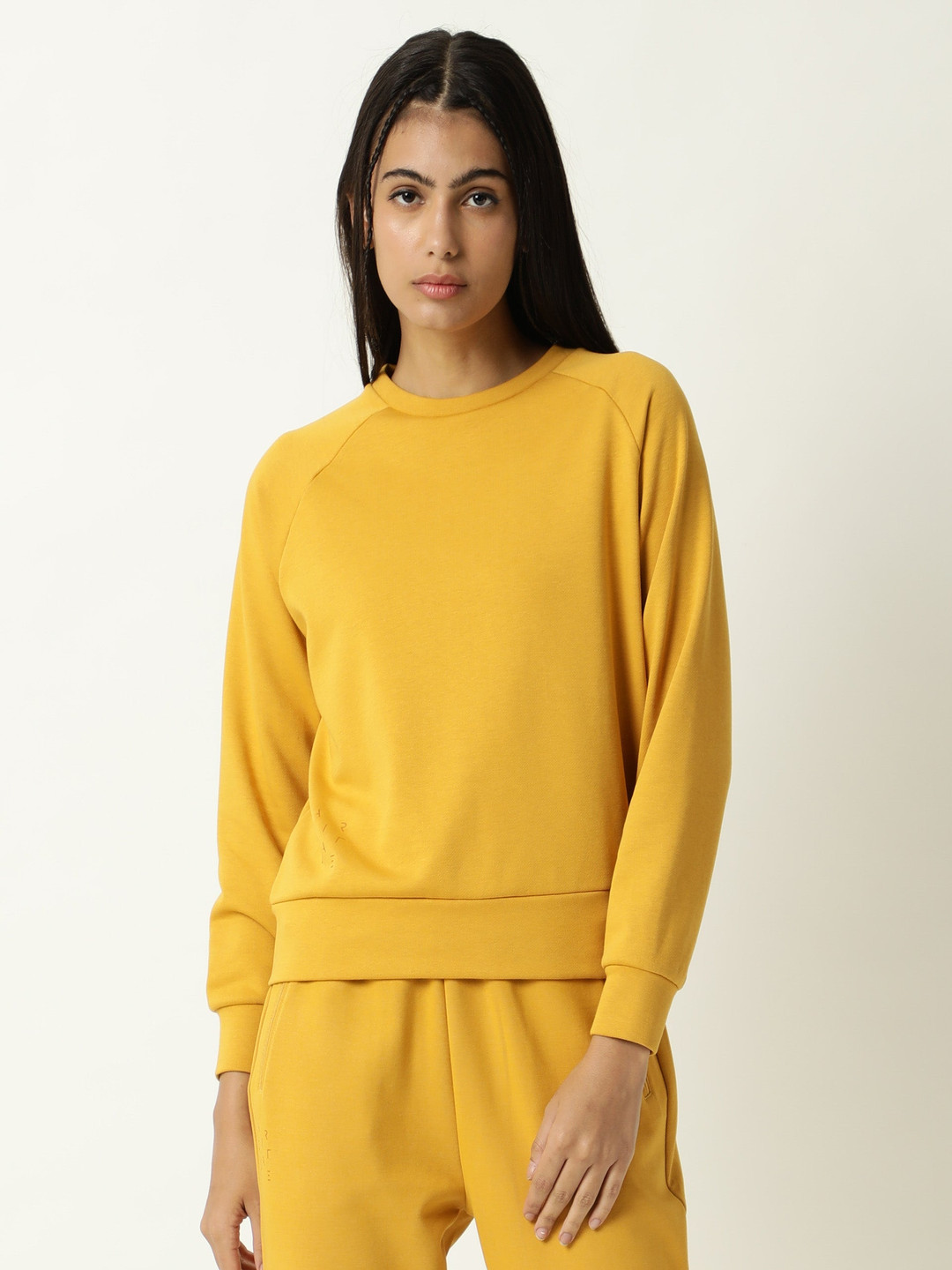 ARTICALE Women Mustard Yellow Cotton Sweatshirt