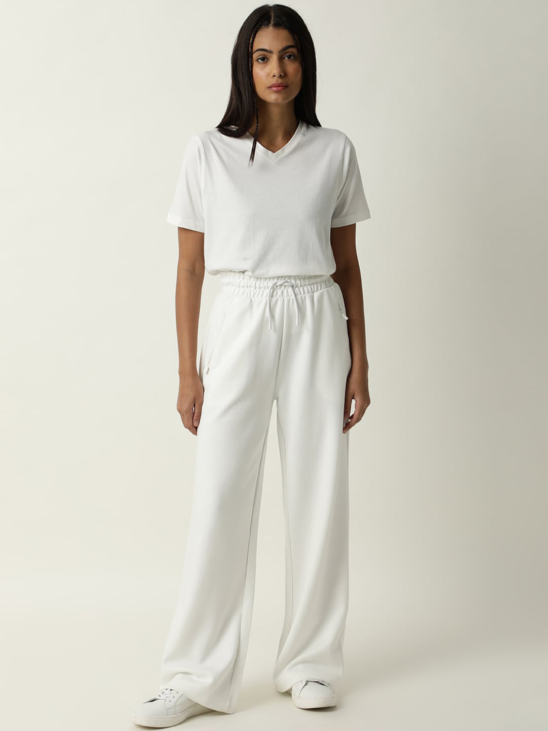 ARTICALE Women Off White Solid Relaxed-fit Track Pants