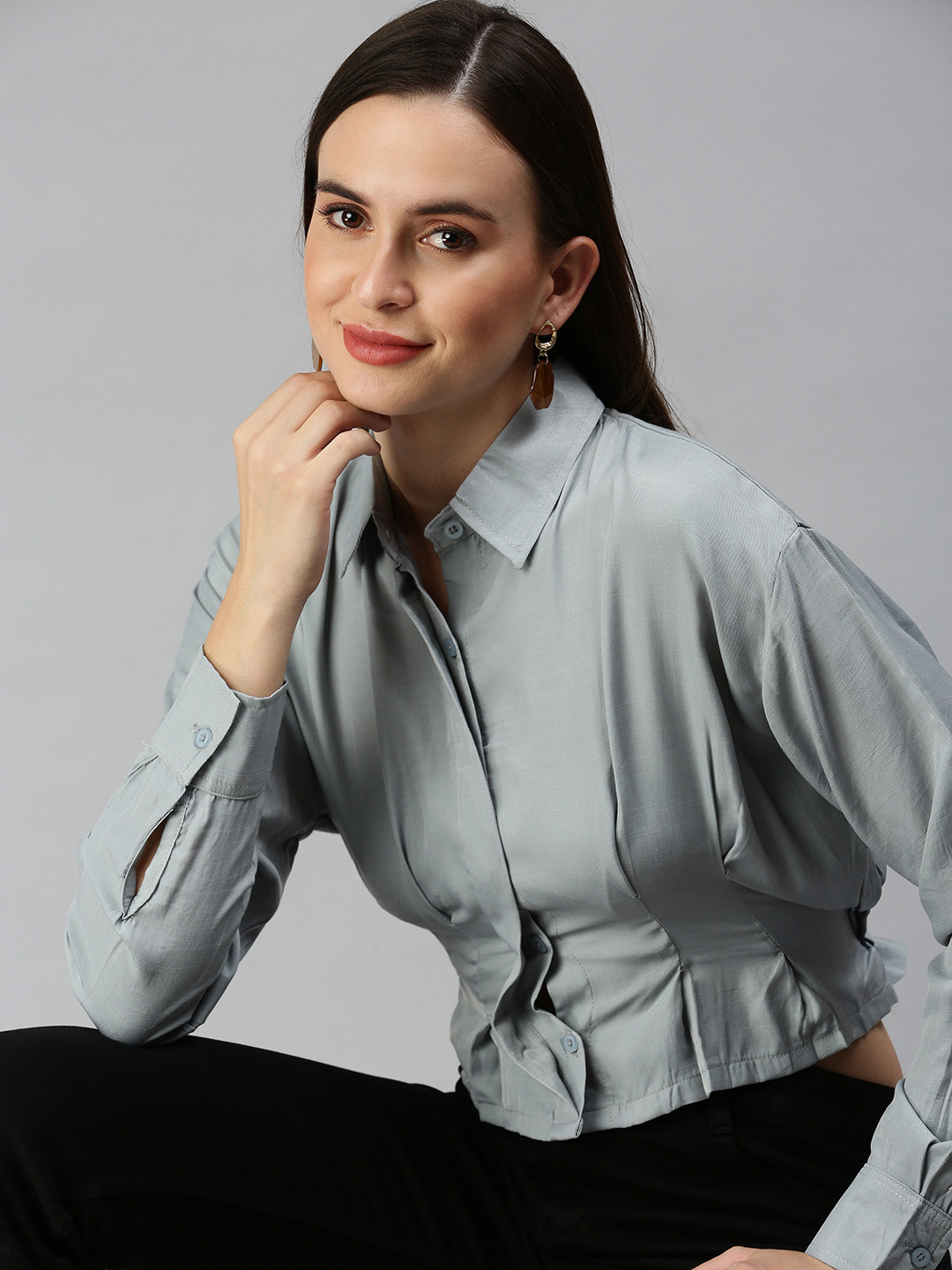 SHOWOFF Grey Extended Sleeves Shirt Style Top