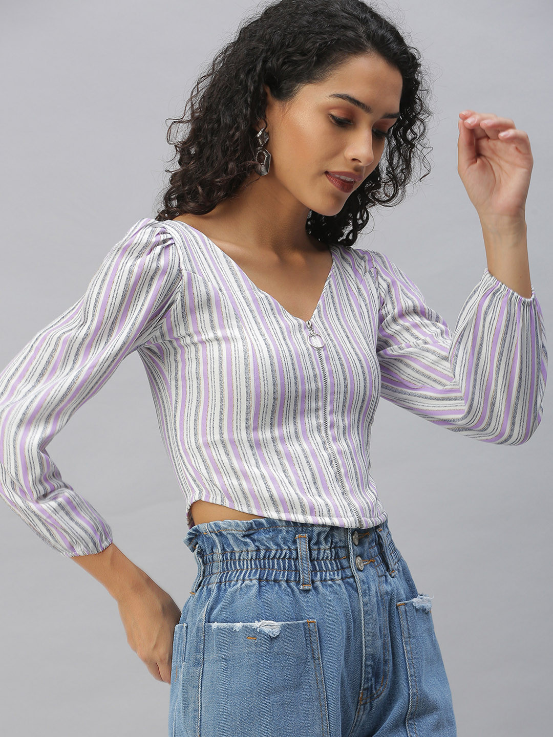 SHOWOFF Purple Vertical Striped Top