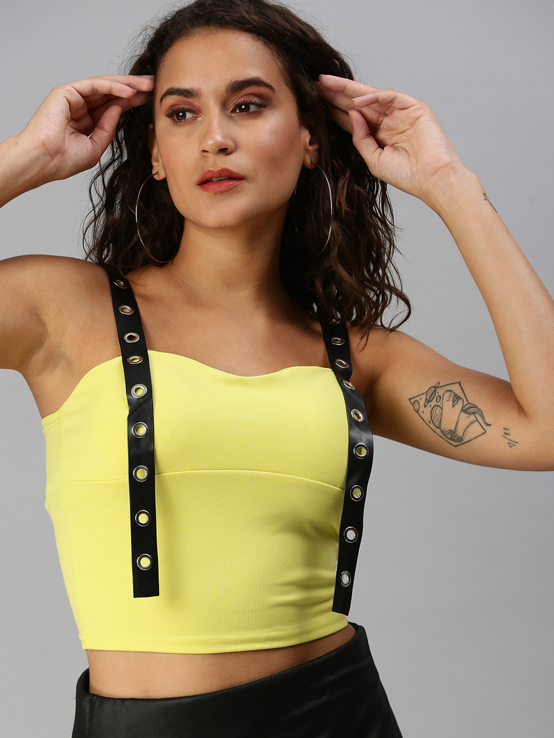 SHOWOFF Yellow Sleeveless Fitted Crop Top