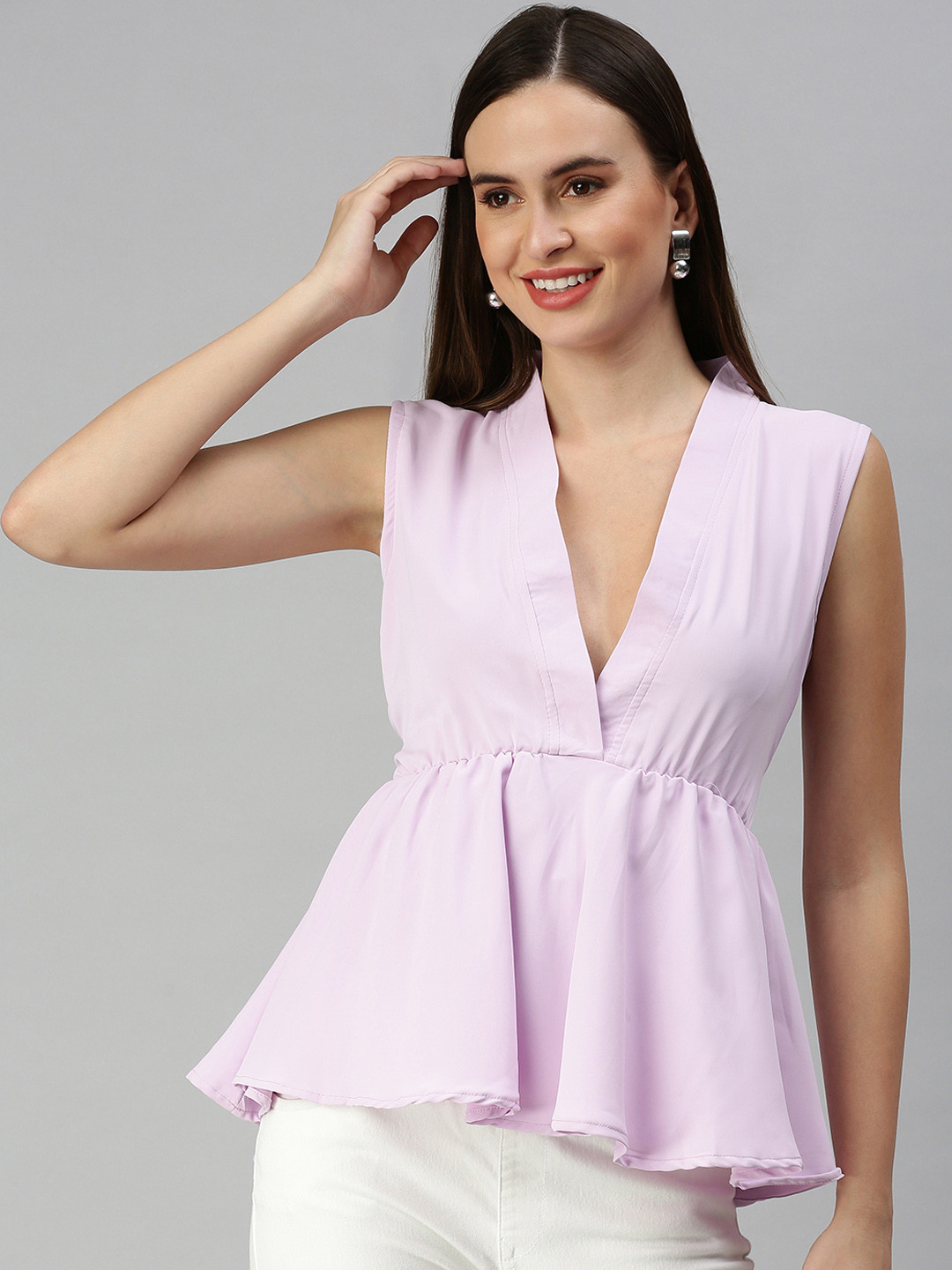 SHOWOFF Lavender Smocked Peplum Top