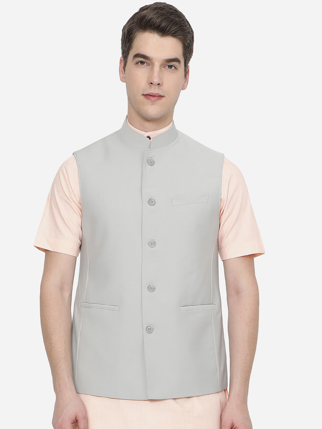 JADE BLUE Men Solid Nehru Jacket