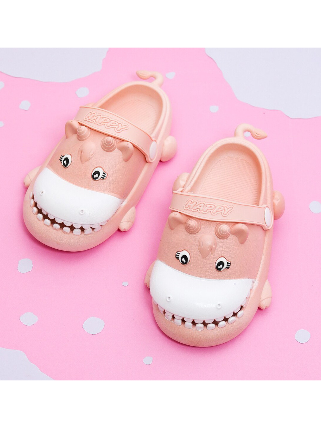 Yellow Bee Girls Peach-Coloured & White Clogs