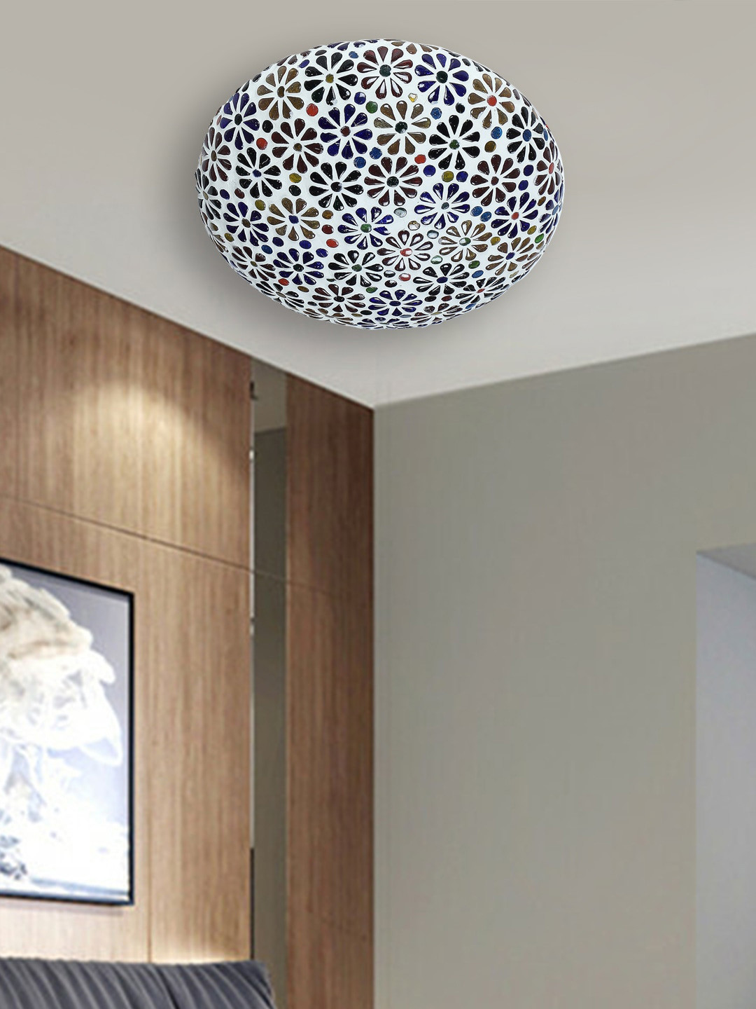 Devansh Multicolored Glass Mosaic Flush Mounted Ceiling Lamp