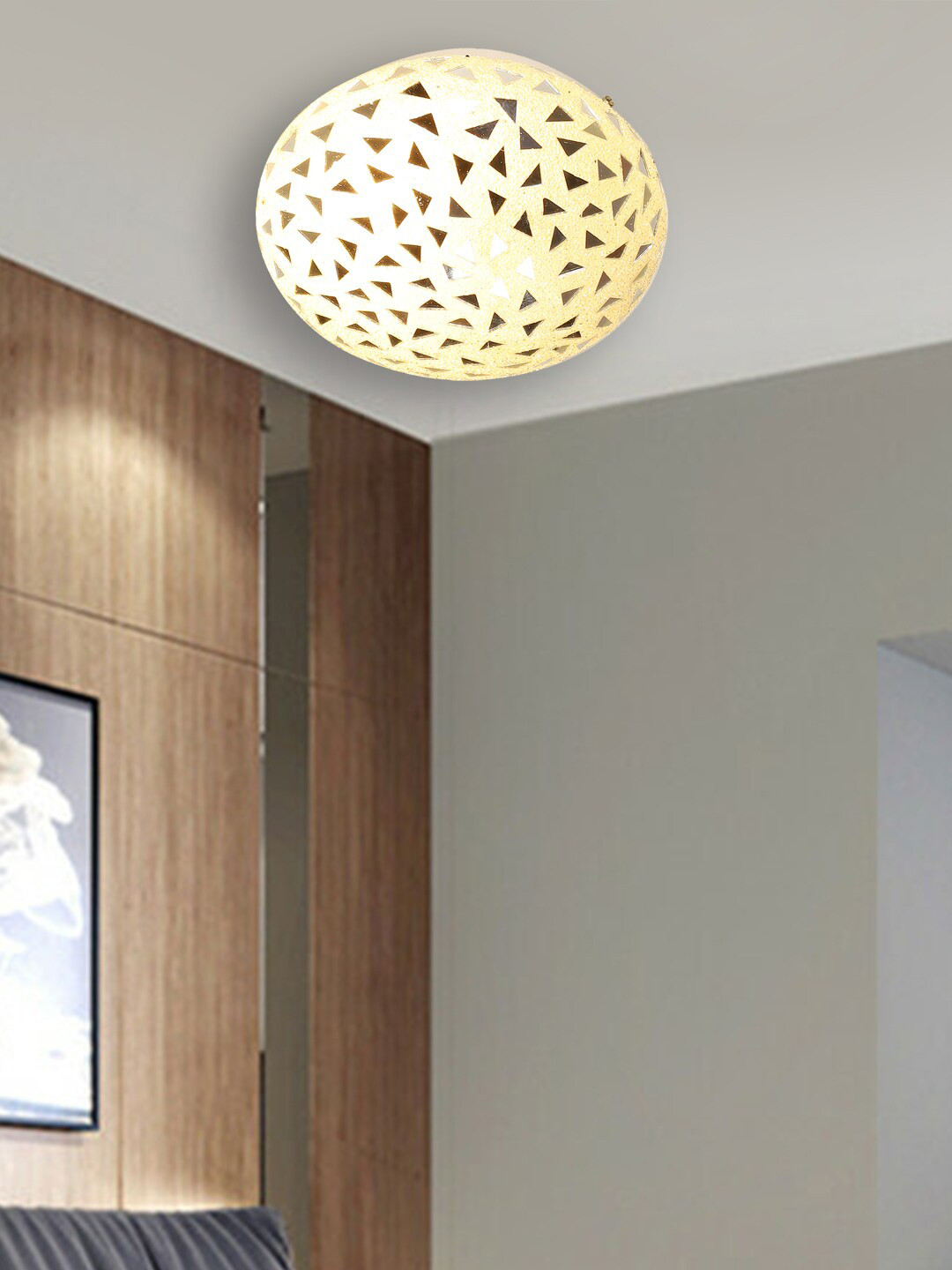 Devansh Silver Toned Glass Flush Mounted Ceiling Lamp