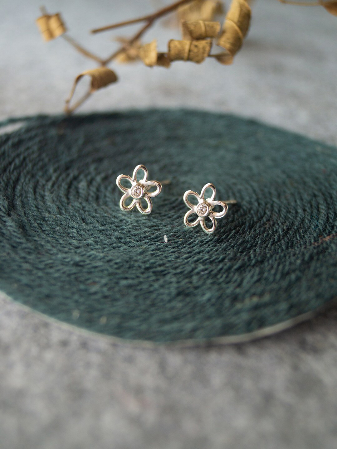 MANNASH Silver Floral Sterling Studs Earrings