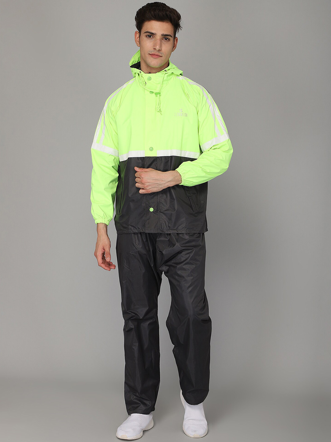 THE CLOWNFISH Marcus Men Color-Blocked Waterproof Double-Layered Hooded Rain Suit